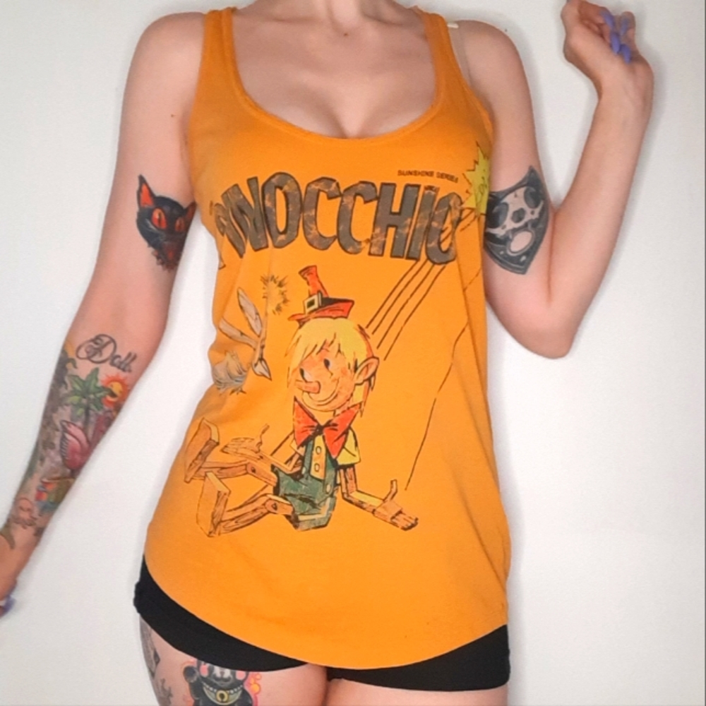 Vintage American Eagle Outfitters Yellow Pinocchio Racerback Tank.